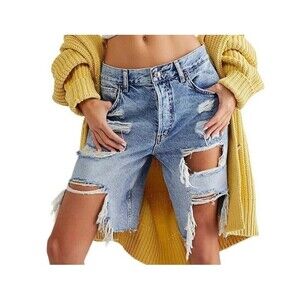 We The Free People Big Sur Coast Boyfriend Shorts Distressed 24 Raw Edge Hem